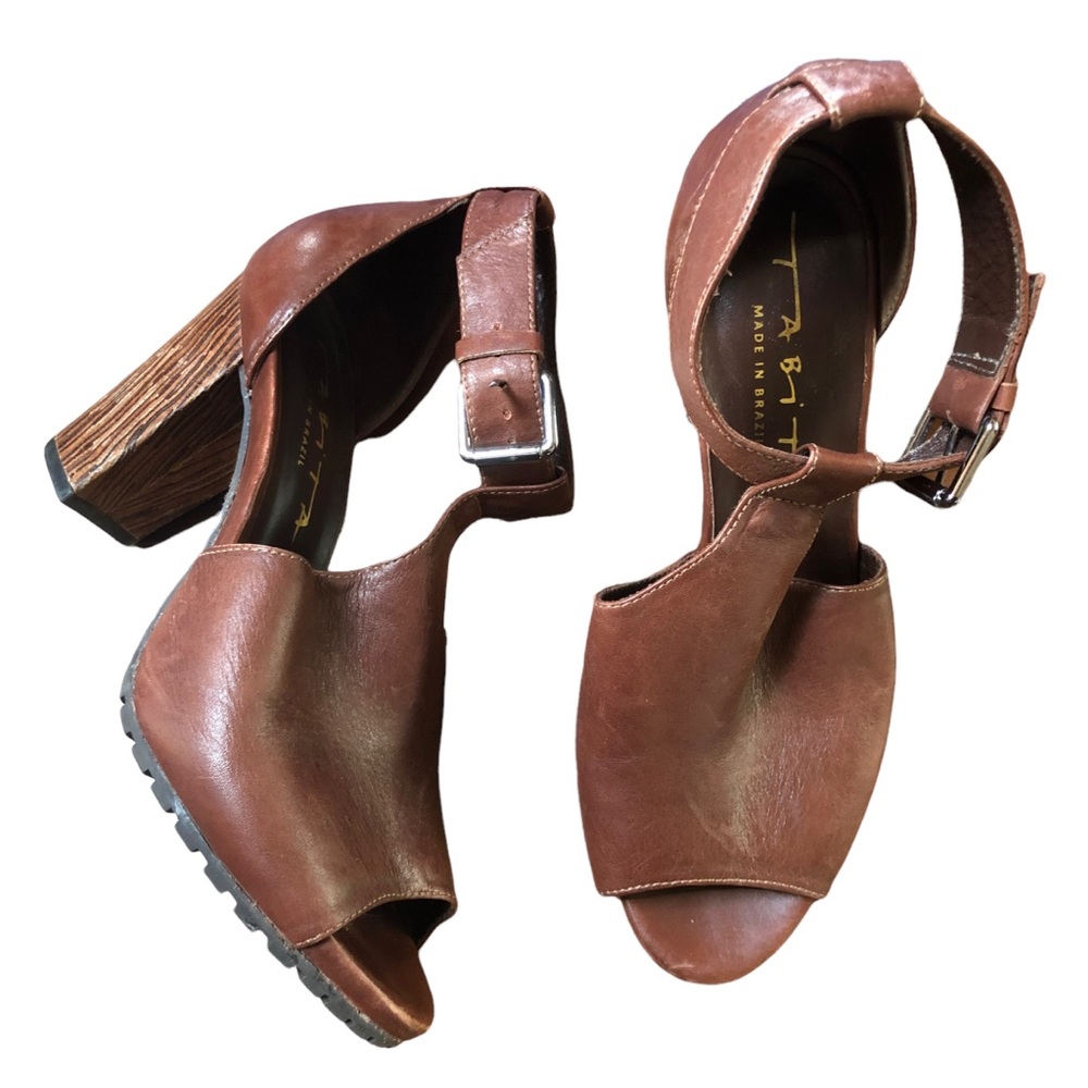 Tabita Made In‎ Brazil Brown Leather Block Ankle Strap Heels Size 8